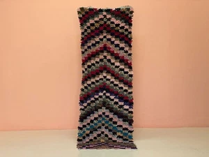 Alfombra boho a cuadros, alfombra boujaad marroquí, alfombra tribal bereber, alfombra roja, 2'5 x 6'5 pies - Imagen 1 de 12