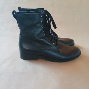 Lucky Brand Boots Womens 10M Black Leather Side Zip Lace Up Shoes - Picture 1 of 10