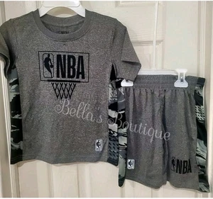 2 PIECE NBA BASKETBALL BOYS CAMO T-SHIRT & SHORT SET. GREY AND BLACK,  SZ LARGE - Picture 1 of 1
