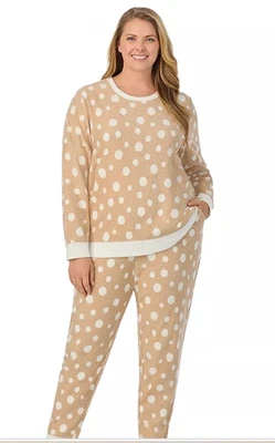 Cuddl Duds Women 1X Plus Tan Dots Textured Fleece Lounge Pajama Set NWT - Image 1 of 4