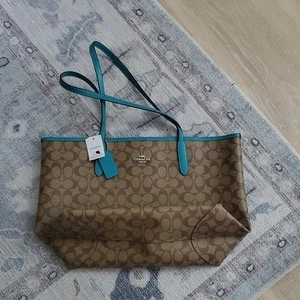 Neu mit Etikett Coach Signature City Beuteltasche Schultertasche in Khaki/Türkis - Bild 1 von 11