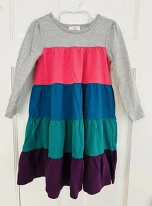Hanna Andersson Girls' Long Sleeve Tiered Ruffle Multi-Colored Dress Sz 100 (4) - Picture 1 of 6