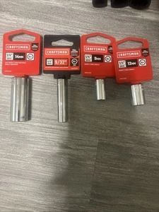 Craftsman  ,9/32,9mm,12mm 14mm,6 Point 1/4" Drive Polished Chrome Socket. 4 Pc. - Bild 1 von 5