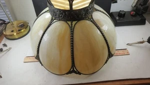 Vintage 8 Panel Tulip Beige Slag Glass Swag Hanging Ceiling Lamp Shade 17" X 12" - Picture 1 of 12
