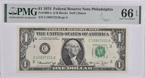 PMG Gem Unc 66 EPQ $1 1974 Philadelphia, PA US FRN Fr#1908-C *9911 - Picture 1 of 3