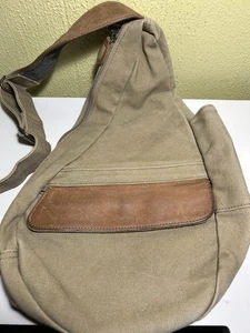 Vintage 90s LL Bean Ameribag Healthy Back Bag Crossbody Sling Canvas/Leather Y2K - Picture 1 of 8