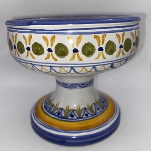 Candelabro de loza pintado a mano firmado por Talavera España, azul y amarillo usado en excelente estado - Imagen 1 de 6