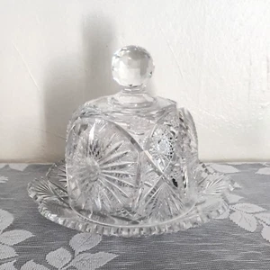 Antique American Brilliant Period Deep Cut Glass ABP Butter Dish Round Covered - Picture 1 of 12