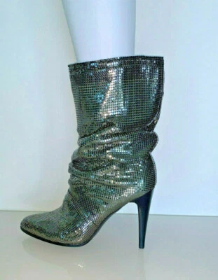 NOVO COM ETIQUETAS US$ 1k+ BOTAS EDITORIAIS DESLEIXADAS DE COURO MALHA METAL GUNMETAL 38 - Imagem 1 de 4