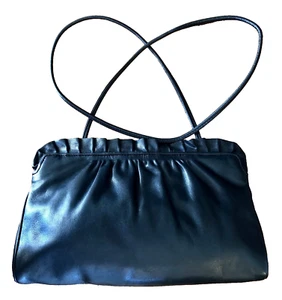 LISETTE NY Florence Vintage Black Leather Hinged Clutch Shoulder Bag Purse - Picture 1 of 11