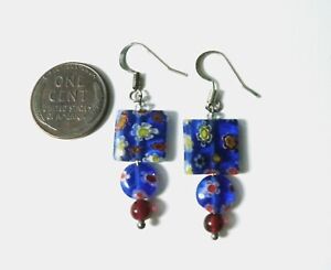 Artisan Crafted Murano Floral Glass & Gemstone Sterling 1" Drop Earrings