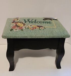 MWW GRACEFUL FLIGHT STORAGE Footstool with BUTTERFLY Tapestry cover 13 " X 10"