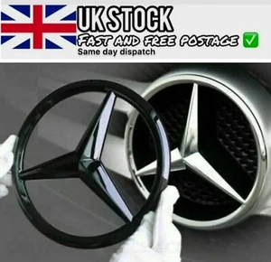 Mercedes Front GLÄNZEND SCHWARZ Grillabzeichen Abdeckung 18,8cm A C CLA GLA ML CLS E KLASSE - Bild 1 von 12