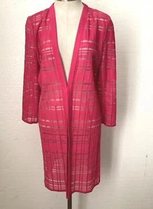 Ming Wang Bright Pink Tonal Plaid Longer Jacket Sz XS NWT $265 - Picture 1 of 9