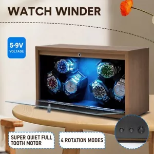 Automatic Rotation Watch Winder Case for 6 Watch Storage w/LED Light Ultra Quiet - Picture 1 of 10