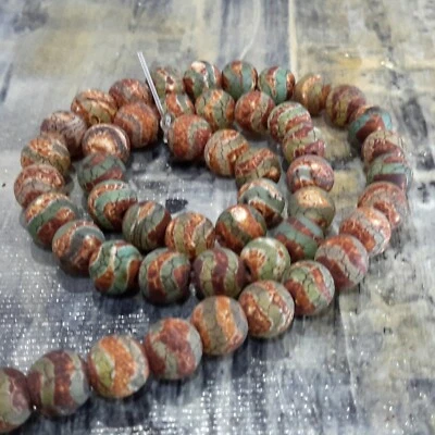 Tibetan Style Wave Pattern dZi,Natural Weathered Agate,8mm,App 47pce,Sandy Brown - Image 1 of 4