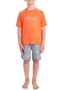 Spyder Youth 2-Piece Rash Guard and Board Shorts Swim Set Orange - Picture 1 of 4