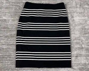White House Black Market Skirt Womens 6 Black White Striped Straight Pencil Midi - Picture 1 of 13