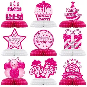 9 Pcs Hot Pink Birthday Party Decorations Birthday Honeycomb Centerpieces Pin... - Picture 1 of 7