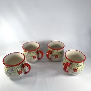 Pioneer Woman Holiday Cheer Pot Belly Mug 28oz Red Flowers Floral Lot Set of 4