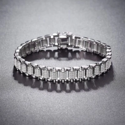 10mm Real Moissanite Cuban Bracelet Women Man 925 Sterling Silver Chain Bangle - Image 1 of 4