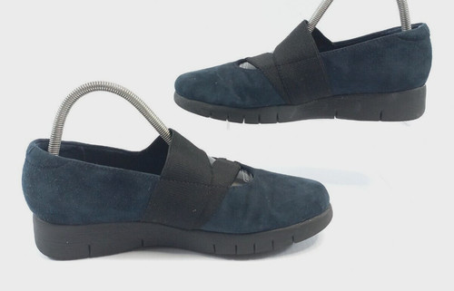 Clarks Daelyn Villa Navy UK 4 5 scamosciato slip on nero zeppa tacco leggero #S21