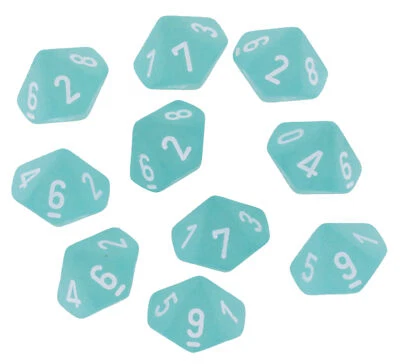 Juego de dados Chessex verde azulado/blanco D10 (10) Foto 1 de 2