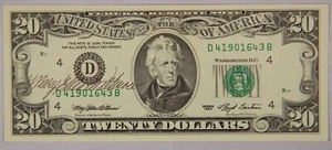 1993 20 $ Federal Reserve Schein Dollar signiert Mary Ellen Withrow Treasurer CU - Bild 1 von 3