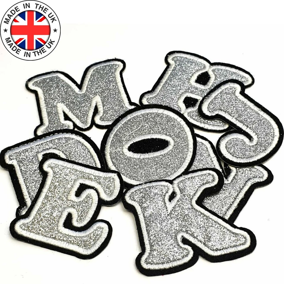 GETWAYSKY Silver Glitter Letter Patch Patches Iron on / Sew on Alphabet Embroidery Clothes