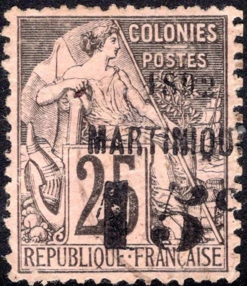 FRANCE MARTINIQUE, YV # 27a, OVERPRINT "5" IS TWISTED - Image 1 of 1