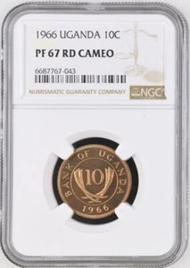 Uganda 10 Cents 1966 NGC PF 67 RD Cameo - Picture 1 of 2