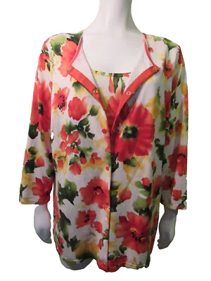 Conjunto de cárdigan camisola JONES NEW YORK Signature para mujer 1X 2 piezas mezcla floral de seda Foto 1 de 4