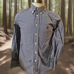 Ralph Lauren Blue Label Gingham Plaid Cotton Button Front Shirt Boys Size S 8 - Picture 1 of 12