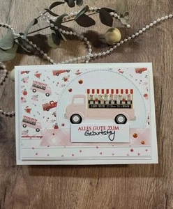  Handgemacht Karte, Herzlichen Glückwunsch, Blumen , Truck, Florist  - Bild 1 von 2