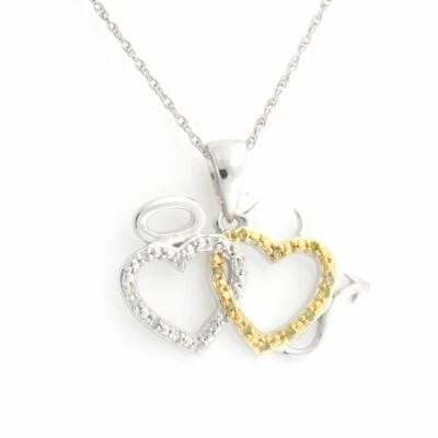 Colgante en forma de corazón de diamantes amarillos y blancos en plata de ley con cadena de 18" O008 Foto 1 de 4