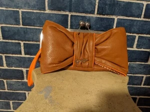 Jessica Simpson Big Bow Clutch Brown with Orange Trim - Picture 1 of 8