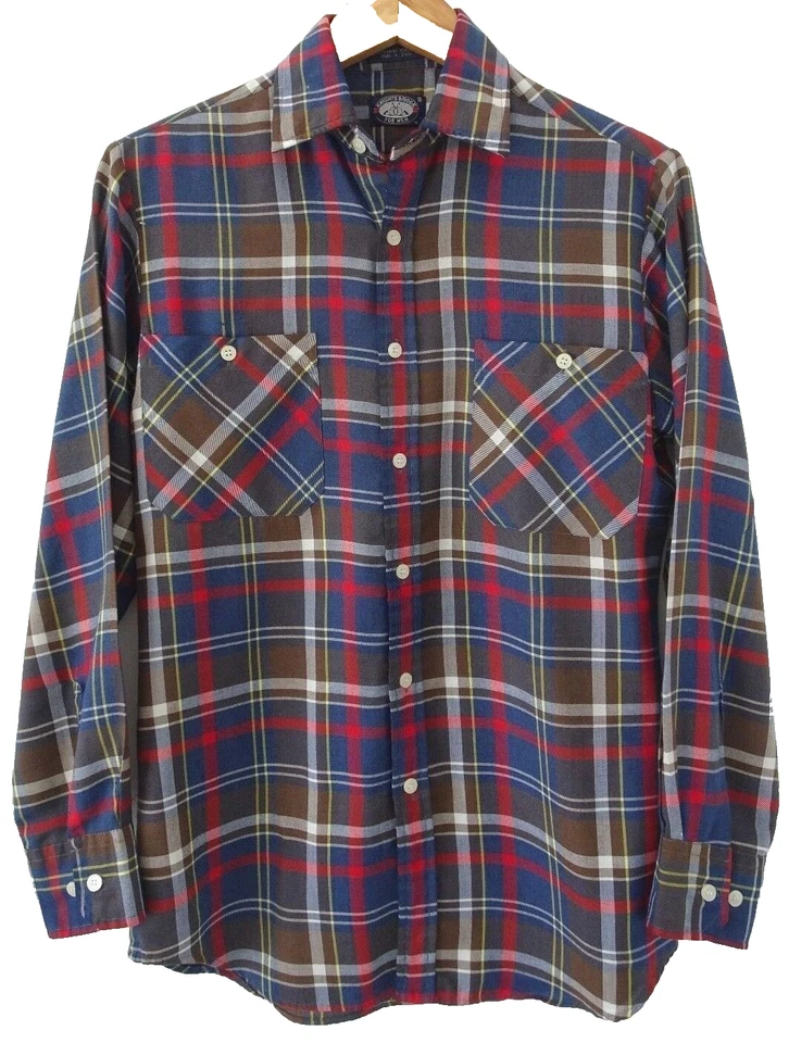S Vtg 90s Knightsbridge Blue Red White Brown Plaid Lumberjack Thin 65/35 Shirt S - Image 1 of 4