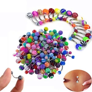 30PCS Belly Button Ring Colorful Navel Stud Piercing Navel Curved Barbell 14G - Picture 1 of 6