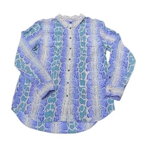 Equipment Femme Silk Shirt Blouse Womens LARGE Blue & Green Snakeskin Print - Picture 1 of 7