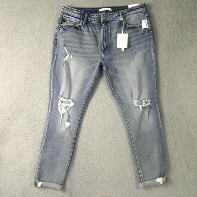 Pantalones de mezclilla KanCan para mujer Boyfriend 32x28 azul tiro alto desgastado 35x30 Foto 1 de 4