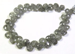Perline cuore sfaccettato taglio ago quarzo rutilo nero naturale filo 8" 7mm LC-1859 - Foto 1 di 8