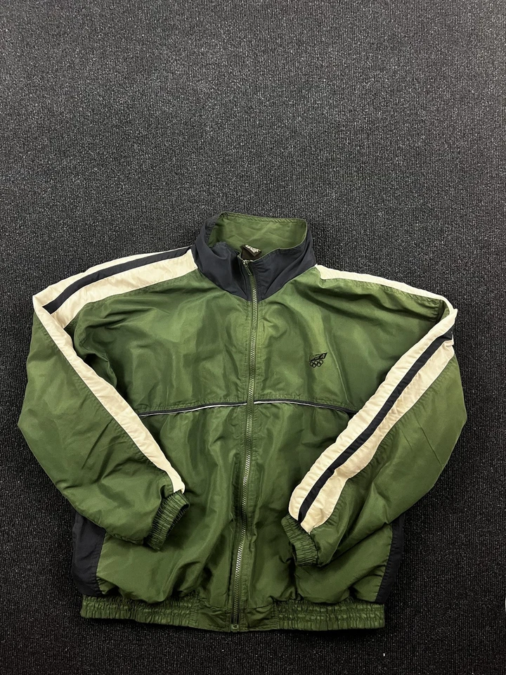 Chaqueta cortavientos Team USA Olympics para hombre verde azul marino cremallera completa bloques de color pista Foto 1 de 4