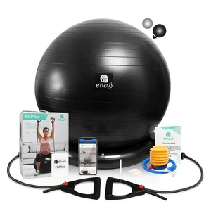 Fit+ Exercise Ball with Adjustable Resistance Bands and Base, Yoga Ball Home ... - Picture 1 of 7