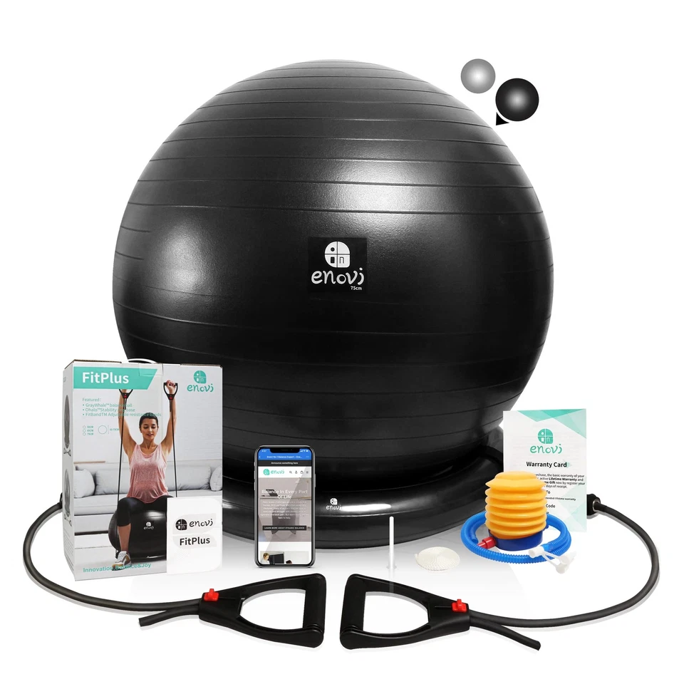 Fit+ Exercise Ball with Adjustable Resistance Bands and Base, Yoga Ball Home ... - Image 1 of 4
