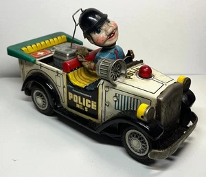 SELTENES VINTAGE SHOWA BATTERIEBETRIEBENES BLECH POLIZEIAUTO NUMMER 5 #5 CA. 10 ZOLL LANG - Bild 1 von 7
