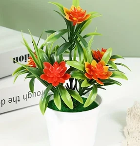 Realistic Artificial Flowers with Pot - 18cm Vibrant orange Plastic Decor - Picture 1 of 1
