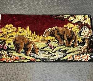 Vintage Tapestry Bears in the Woods Made in Italy (36 x 19) DAMAGED - Picture 1 of 8