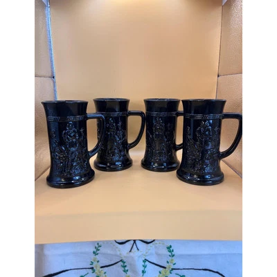 Juego de 4 piedras de cerveza jarra de amatista negra de Tiara Indiana Glass, en relieve  Foto 1 de 4