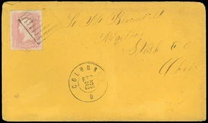 Sep 25, 1861 Dbl. Circle COLUMBUS O. CDS, SC #64 PINK, PRISON BARS Fancy Cancel! - Bild 1 von 2