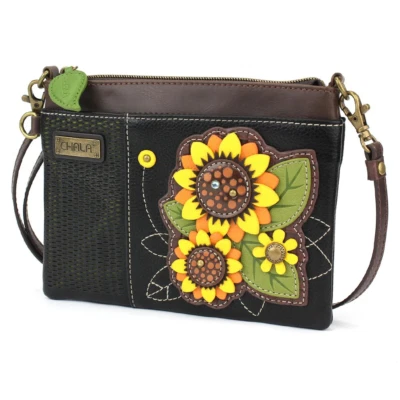 SUNFLOWER GROUP LASERCUT MINI CROSSBODY PURSE BLACK CHALA - Image 1 of 4
